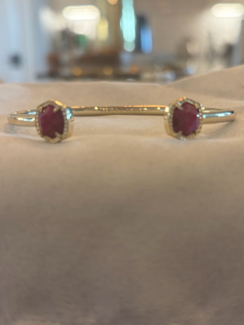 Delicate Gold Cuff Bracelet with Red Gemstone Accents - Picture 2 of 3